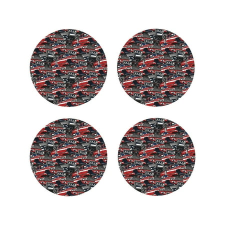 

Fuzoiu Red And Blue Cars Print Leather Coasters Set Drink Coasters Set of 4 for Tabletop Protection Durable PVC Coasters Home Décor and Housewarming Gift-Round Shape