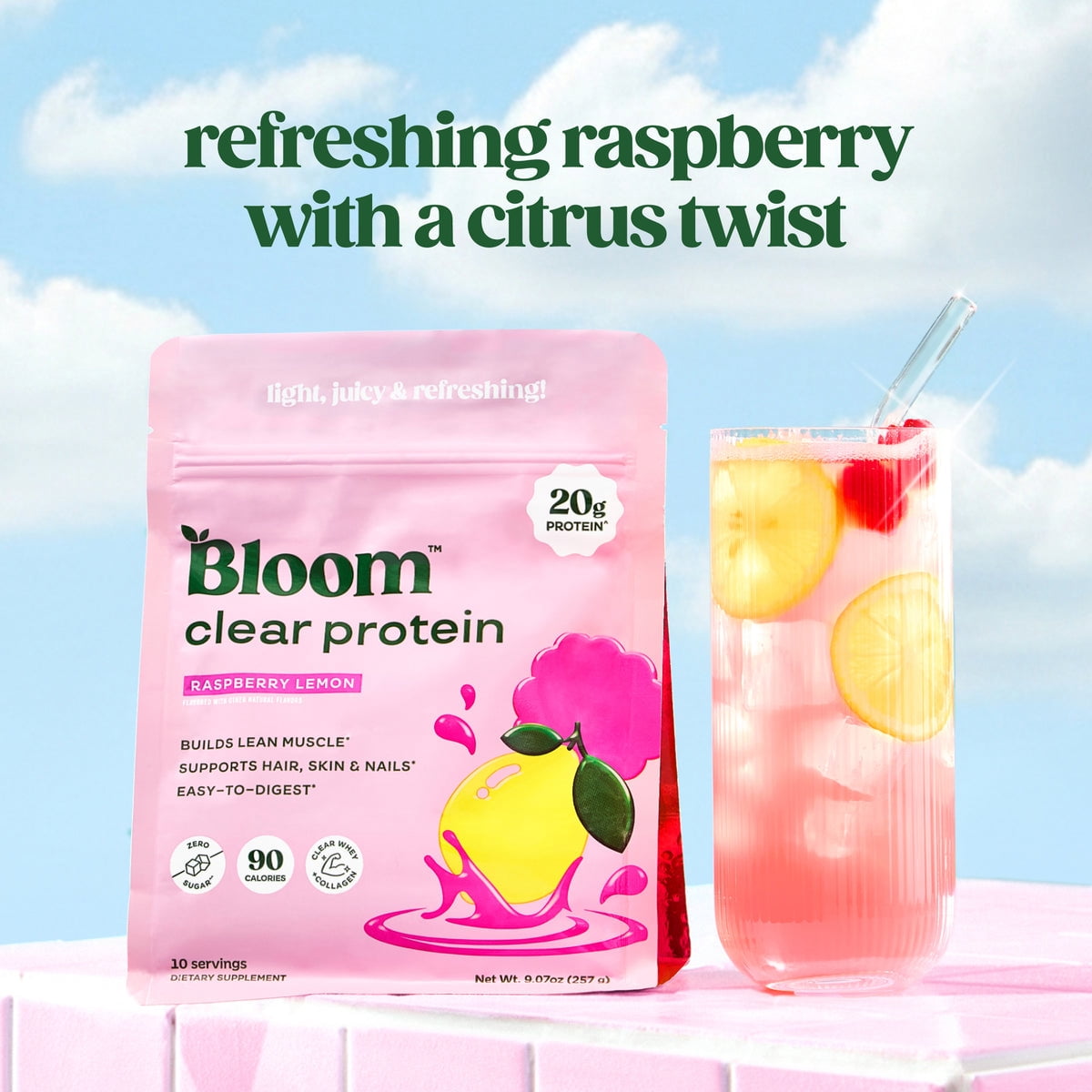 Bloom Nutrition Clear Protein, Raspberry Lemon, 10 Servings