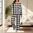 thumbnail image 6 of Fengactive Women's 2-Piece Checkered Pajama Set Long Sleeve V-Neck Top with Contrast Trim and Loose Pants Lounge Sleepwear, 6 of 7