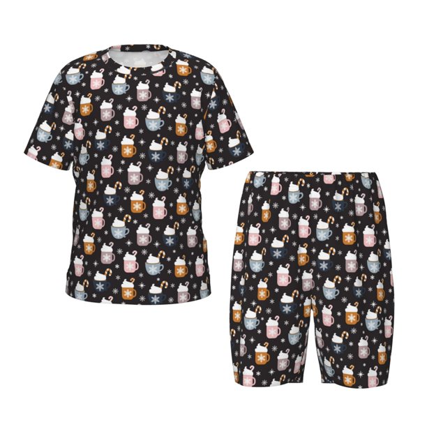 Fotbe Snowflake Cream Hot Cocoa Pijama Estampada de 2 Piezas para Niños – Ropa de Dormir de Manga Corta Cómoda para Niños y Niñas, Camiseta y Shorts de Algodón-4X-Large