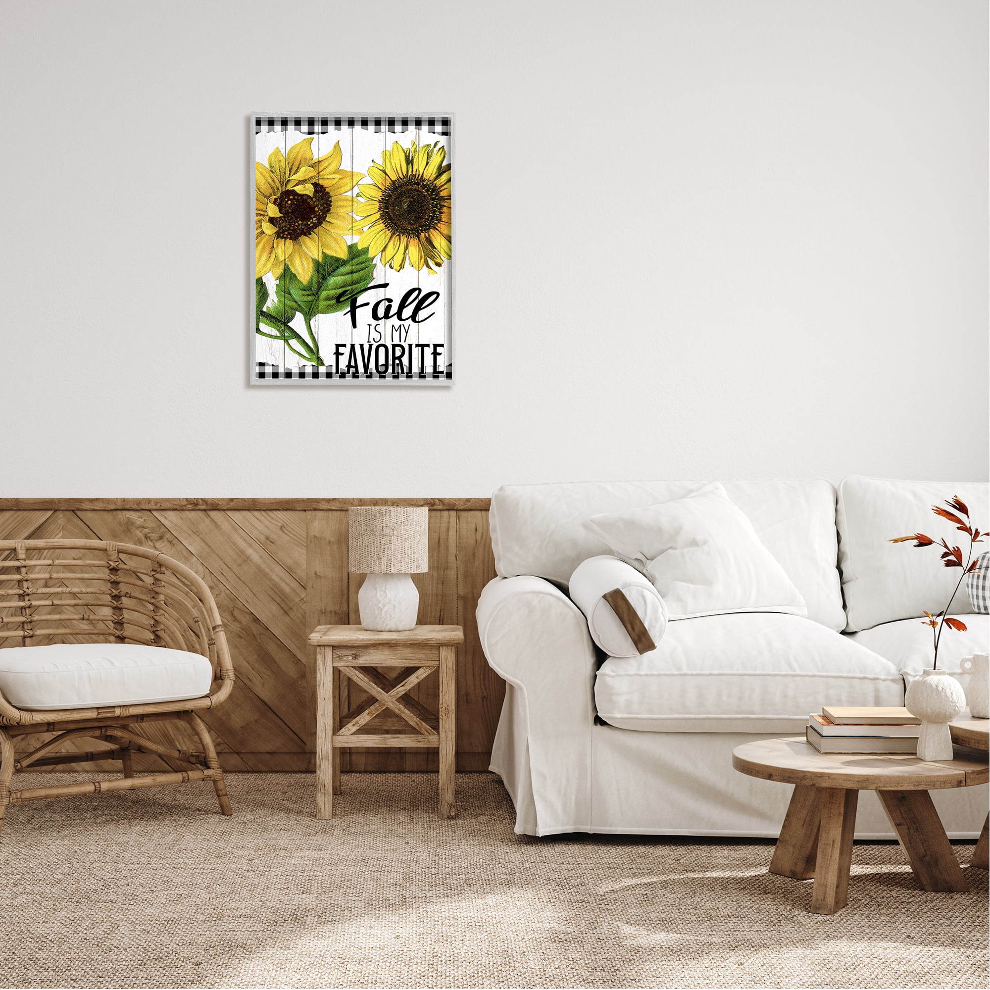 Stupell Industries Fall Autumn Quote Sunflower Tartan Pattern Rustic Design, 24 x 30, Design by Ann Bailey