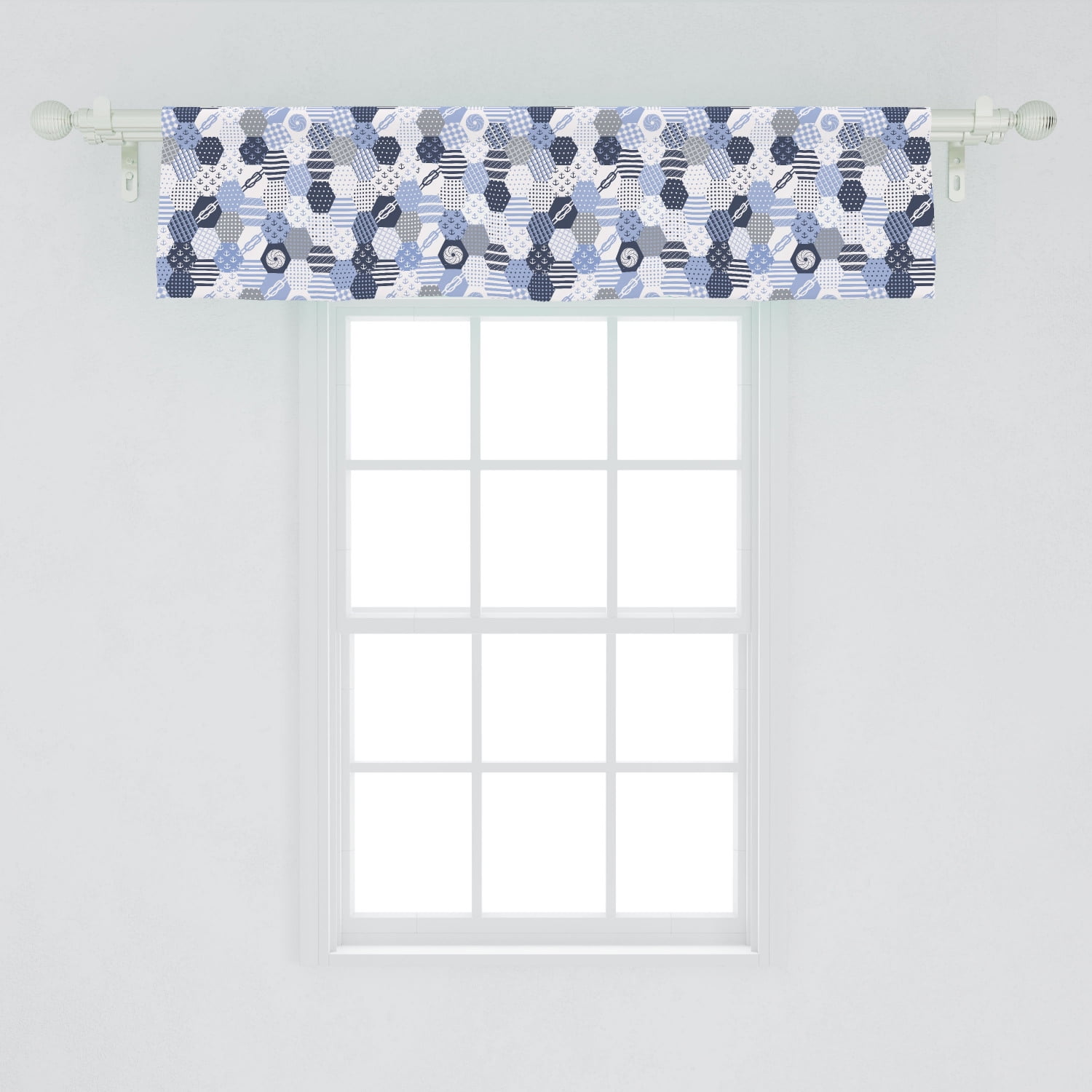 Blue Nautical Window Valance, Lavender Blue and Grey Tone Hexagons with ...