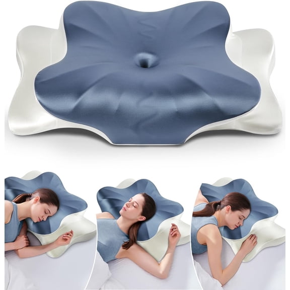 Cervical Pillow for Neck and Shoulder Pain Relief, Cooling Contour Memory Foam Pillow, Dual-Height Ergonomic Neck Support Pillow for Side Back Stomach Sleepers with Removable Pillowcase