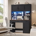 thumbnail image 3 of Hiphuta Desk with Hutch Bookshelf & LED Lights, All-in-One Home Office Desk with Charging Outlets and Adjustable Shelves, Study Desk Computer Desk with storage, Black, 3 of 7