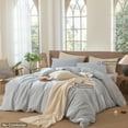 thumbnail image 3 of MooMee Striped Duvet Cover Set Cal-King 100% Washed Cotton Linen Like Textured Breathable 3-Piece (Cornflower Blue& White Wide Stripes), 3 of 6
