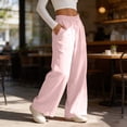 thumbnail image 5 of Enjoytime Work Pants Women Solid Color Stretch Waist Strap Drawstring Wide Leg Pants Travel Casual Loose Trousers, 5 of 8