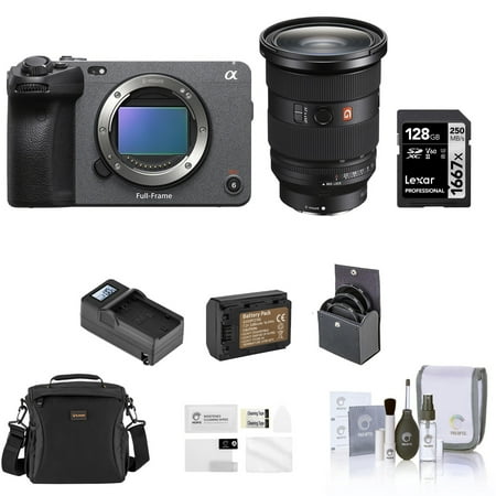 Sony FX3A Full-Frame Cinema Line Camera with 24-70mm Lens Bundle with 128GB V90 SD Memory Card Shoulder Bag Extra Battery Charger 82mm Filter Kit Screen Protector Cleaning Kit