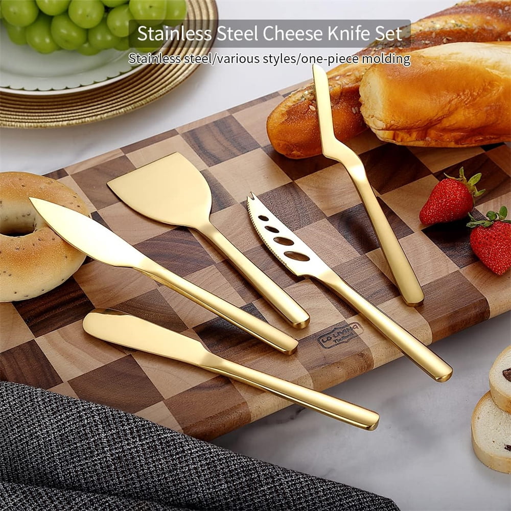 Gold Cheese Knife Set of 3, NOGIS Ergonomic Design Titanium Golden Plated Cheese Slicer, Butter Knife Spreader, Cheese Cutter, Cheese Knives for All Type of Cheese