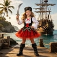 thumbnail image 2 of NOLDARES Little Girl Pirate Costume Princess Dress Halloween Party | toddler girls pirate dress up princess skirt outfit cute with headscarf(Red,3-4 Years), 2 of 9