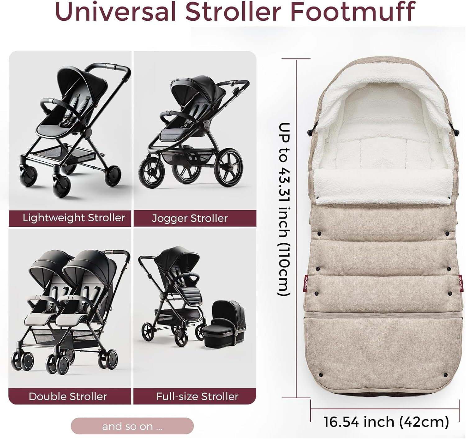 Momcozy Stroller Footmuff Universal | Easily Attaches to Most Strollers | Ultra-Plush,Weather-Proof | Deluxe Warm Stroller Bunting Bag | Extendable Stroller Cover for Winter | Adjustable Buckle,Khaki