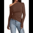 thumbnail image 2 of Blusas de Mujer con Hombros Descubiertos, Elegantes, de Larga, Asimétricas, Ajustadas, para Salir, de Otoño, con Frunces. Café L, 2 of 8