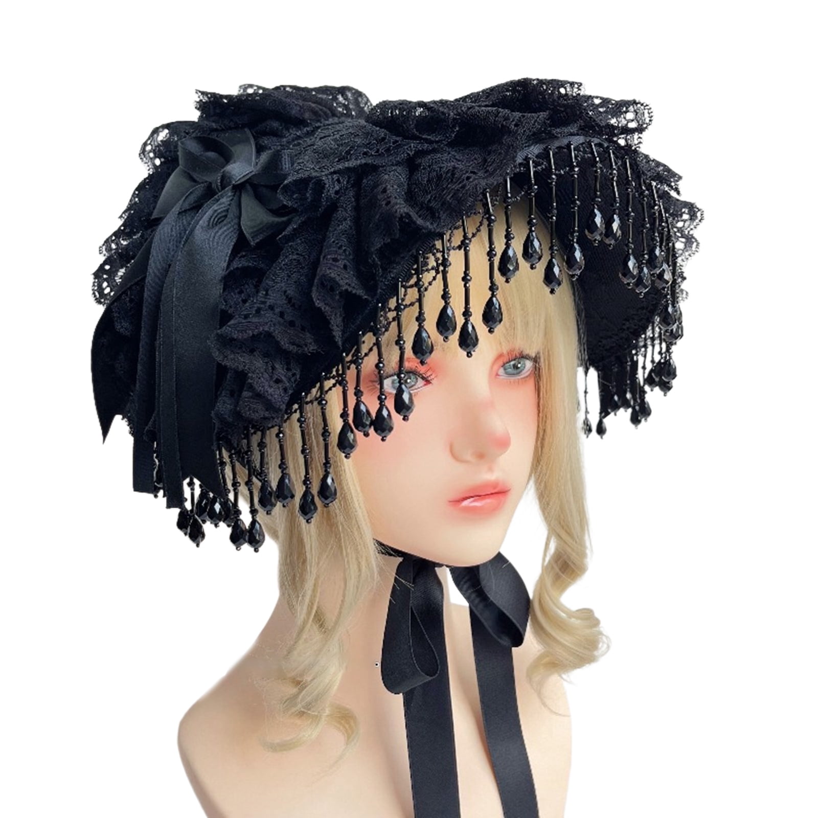 Victorian Theme Bonnet Hat With Lace Bowknot And Adjustable Ribbon Tie For Women Fashion Headwear for Event Wear