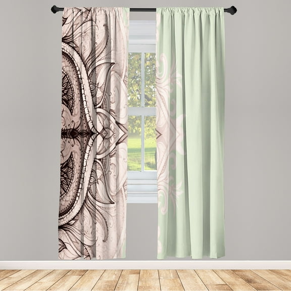 Ambesonne Mandala Curtains, Traditional Lace Floral Art, Pair of 28"x63", Pale Green