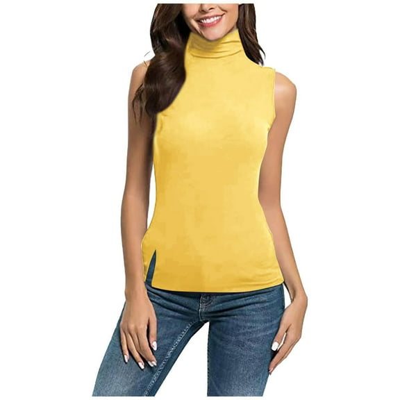 Jalioing Summer Tops Women's Turtle Neck Sleeveless Fashion Tank Shirts Dressy Casual Slim Tunic Tee Trendy