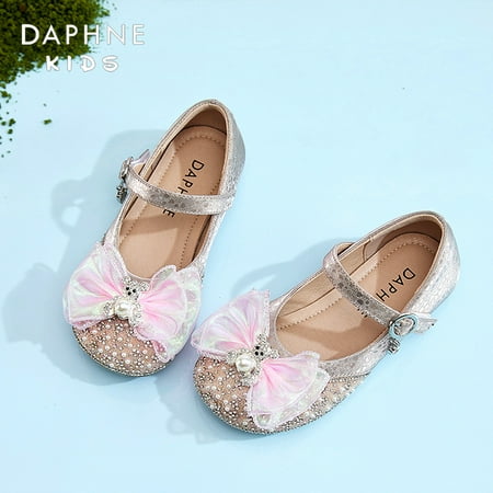 

DAPHNE Girls Cute Mesh Bow Shoes With Faux Pearl Decoration Soft Sole Non-slip Slip-on Princess Shoes Mary Jane Flats For Party Performance