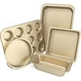 thumbnail image 1 of Baking Pans Set, 5-Piece Nonstick Bakeware Sets with Round/Square Cake Pan, Muffin Pan, Loaf Pan, Roast Pan, Baking Sheets for Oven, Kitchen Cookware Sets Baking Tray Baking Supplies,Gold, 1 of 7