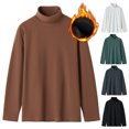 thumbnail image 2 of comerut Winter Base Top Turtleneck Solid Color Long Sleeves Knitted Pullover Keep Warm Double Collar Elastic Anti-pilling Men Base T-shirt for Daily Wear, 2 of 8