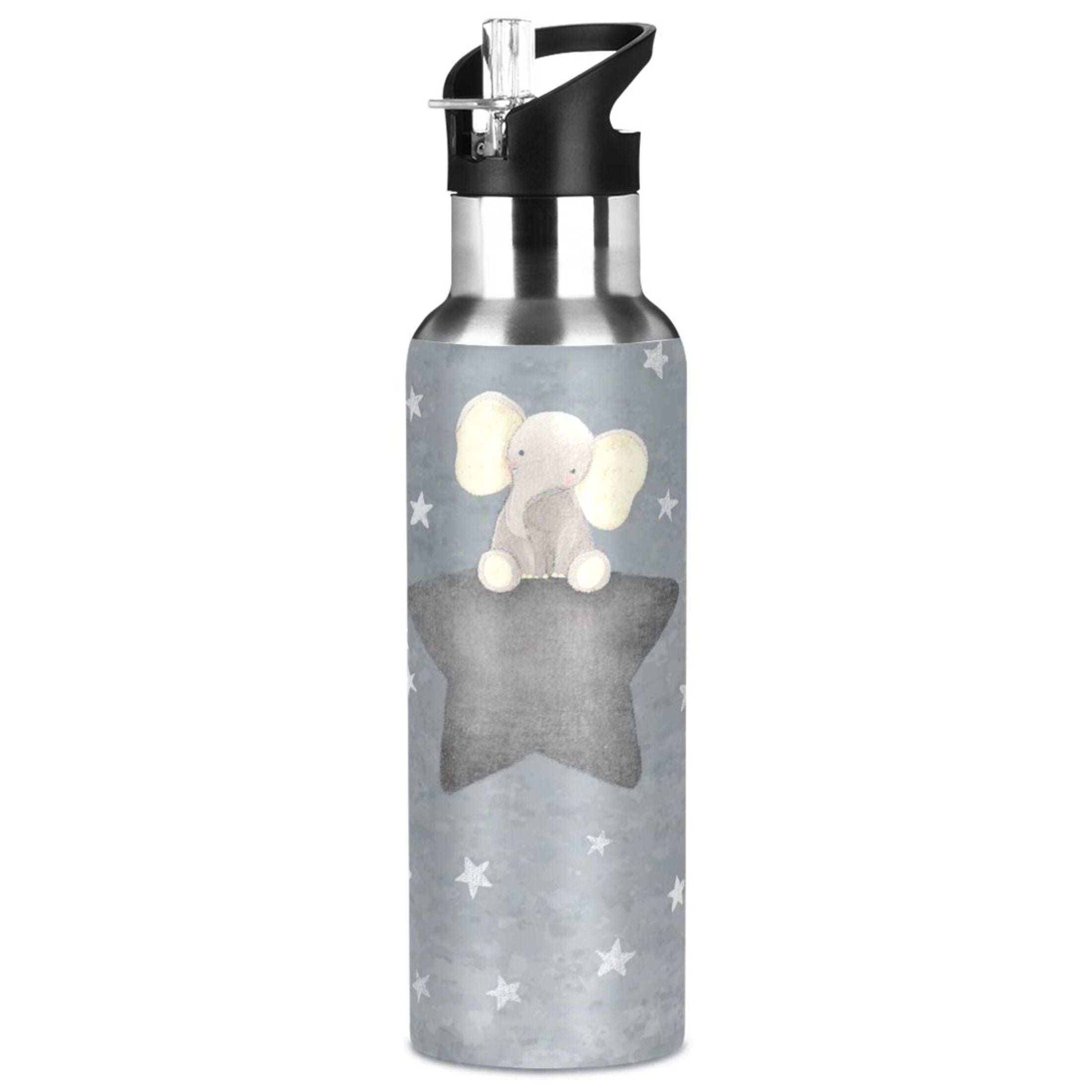 Iauyy Stainless Steel Double-Wall Vacuum Insulated Water Bottle with Straw-600ml&1000ml BPA-Free Leak-Proof for Travel Workouts Outdoor,Small and Grey