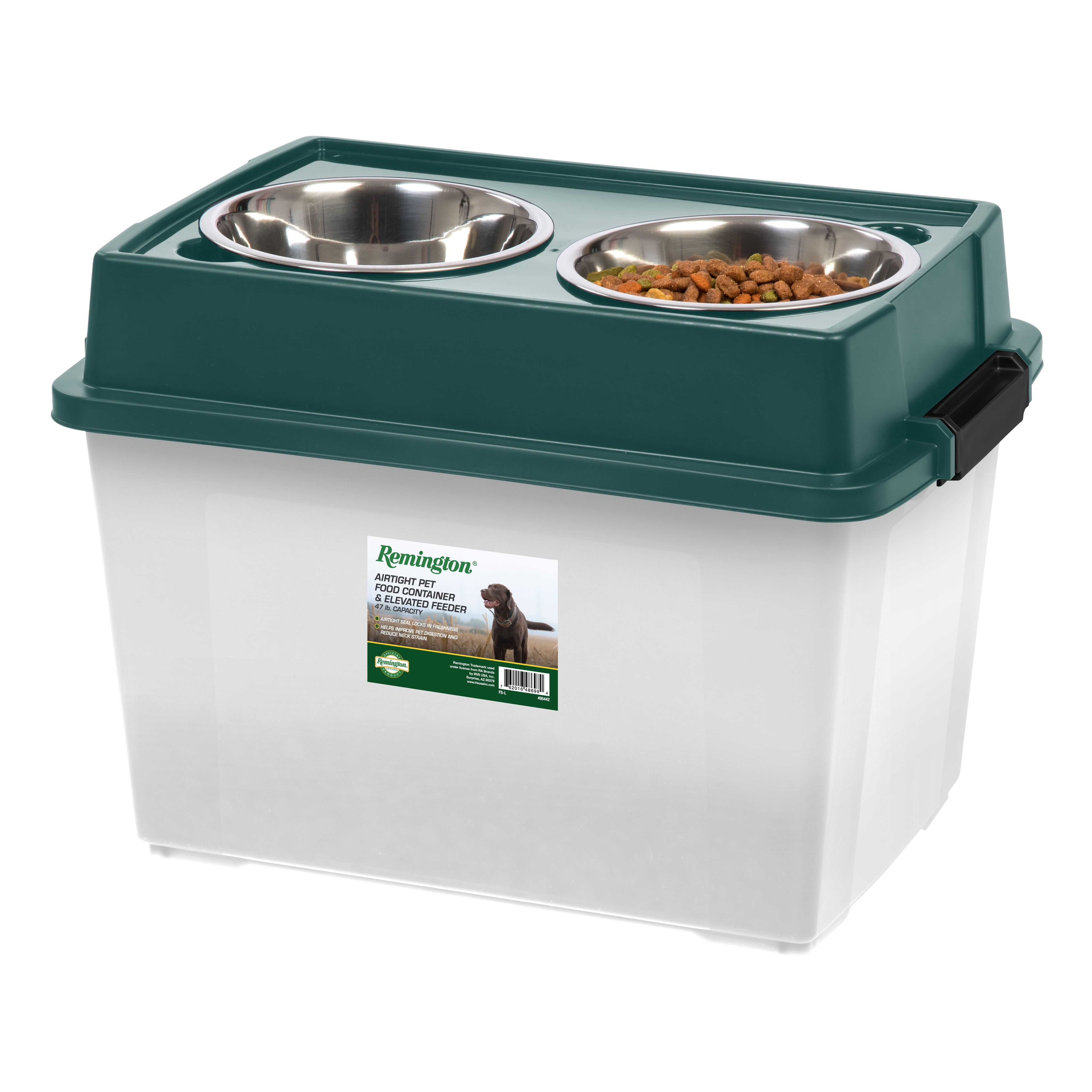 Remington 47 Lbs/45 Qt Large Elevated Dog Food Bowl with Airtight Pet Food Storage Container, Green