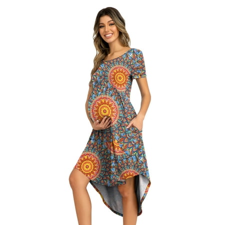 

CALIPESSA Women s Summer Floral Print Maternity Empire Waist Loose Swing Pregnancy Casual Midi Dress