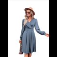 thumbnail image 2 of Robe Courte à Col en V pour Femmes, Smockée, Manches Longues, Taille Haute, Ligne A, Cocktail, Mini, Été Automne, Robes 2025, 2 of 9