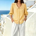 thumbnail image 6 of MORESEC Women Striped 3/4 Sleeve Button Down Blouse Collared Casual Loose Top for Summer Vacation Office Work Tee Shirts Travel Fashion Clothes, Yellow 2XL, 6 of 8