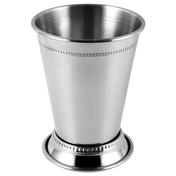 Cocktail Step Cup Mint Julep Cocktail Glass, Silver Beaded Design, Stainless Steel, Unique Conical Shape, Mirror Finish, Elegant Barware for Professional Bartenders and Home Use