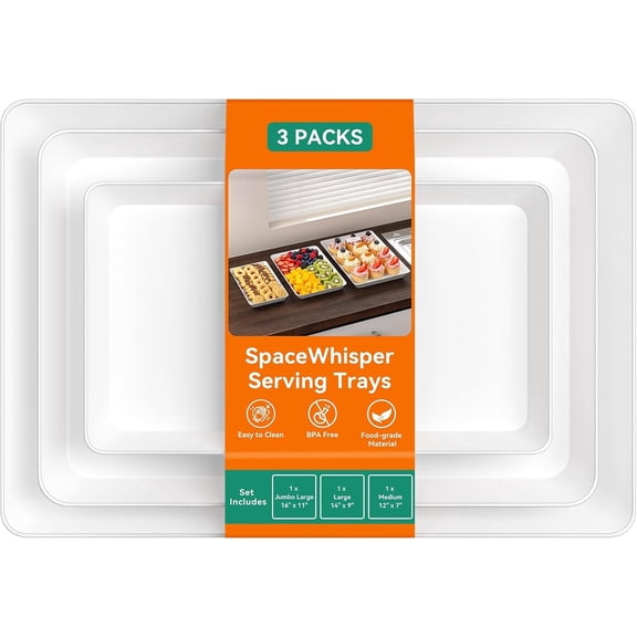 3 Pack Serving Tray, Serving Platters for Snacks, Fruit, Cookies, Dessert, Large Reusable Rectangular Party Platters, 3 Size Set Large 16 * 11",Medium 14 * 9",Small 12 * 7"