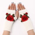 thumbnail image 3 of D-GROEE 1 Pair Women's Wrist Arm Warmers Stretchy Cable Knitted Fingerless Gloves with Flower Embroidery, 3 of 6