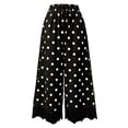 thumbnail image 4 of Womens Lace Wide Leg Pants Polka Dot Print Cropped Lace-Hem Pants with Pockets (Black L), 4 of 5