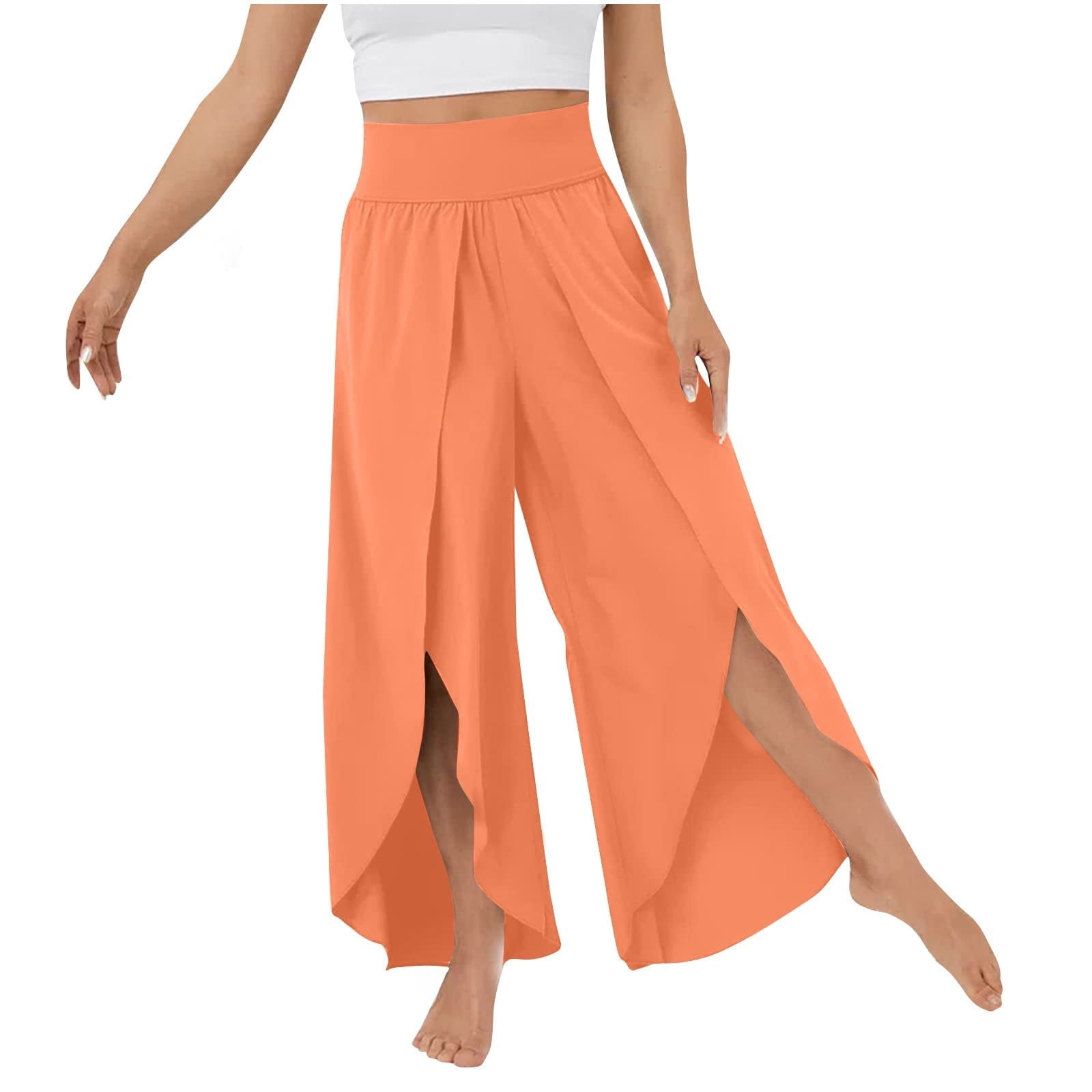 Tuphregyow Womens High Waist Wide Leg Pant Leisure Quick Dry Capris Elastic Comfy Fitting Pants