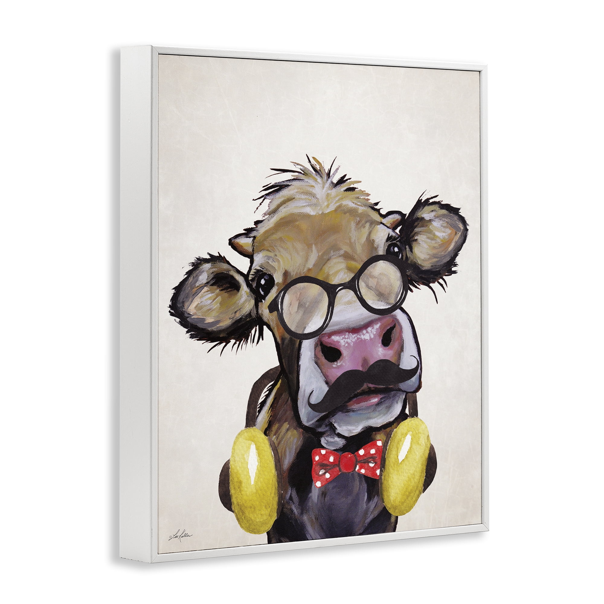 Stupell Industries Hipster Cow & Headphones Animals & Insects Painting White Framed Art Print Wall Art, 11 x 14