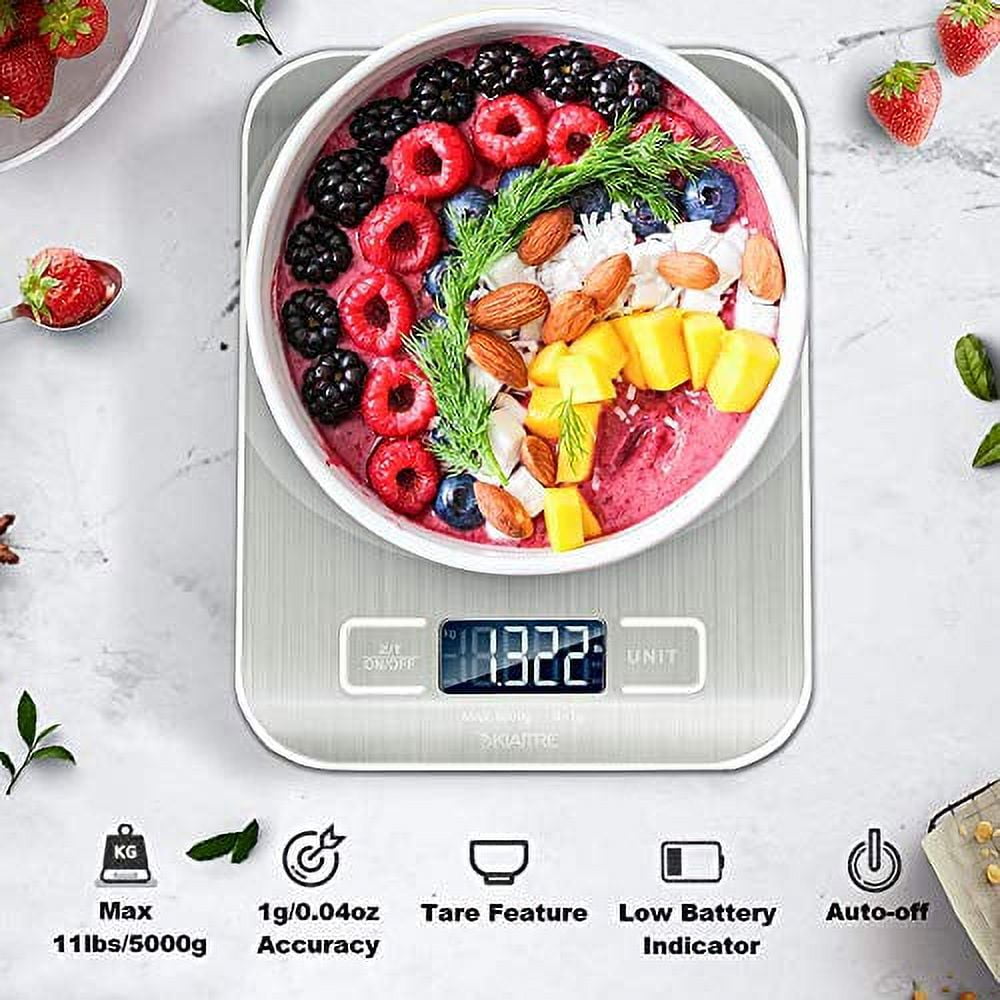 Digital Kitchen Scale Food Multifunction Accuracy Digital Scale LCD Display 11lb 5kg, Food Scales Digital Weight Grams and oz, Baking Scale, Stainless