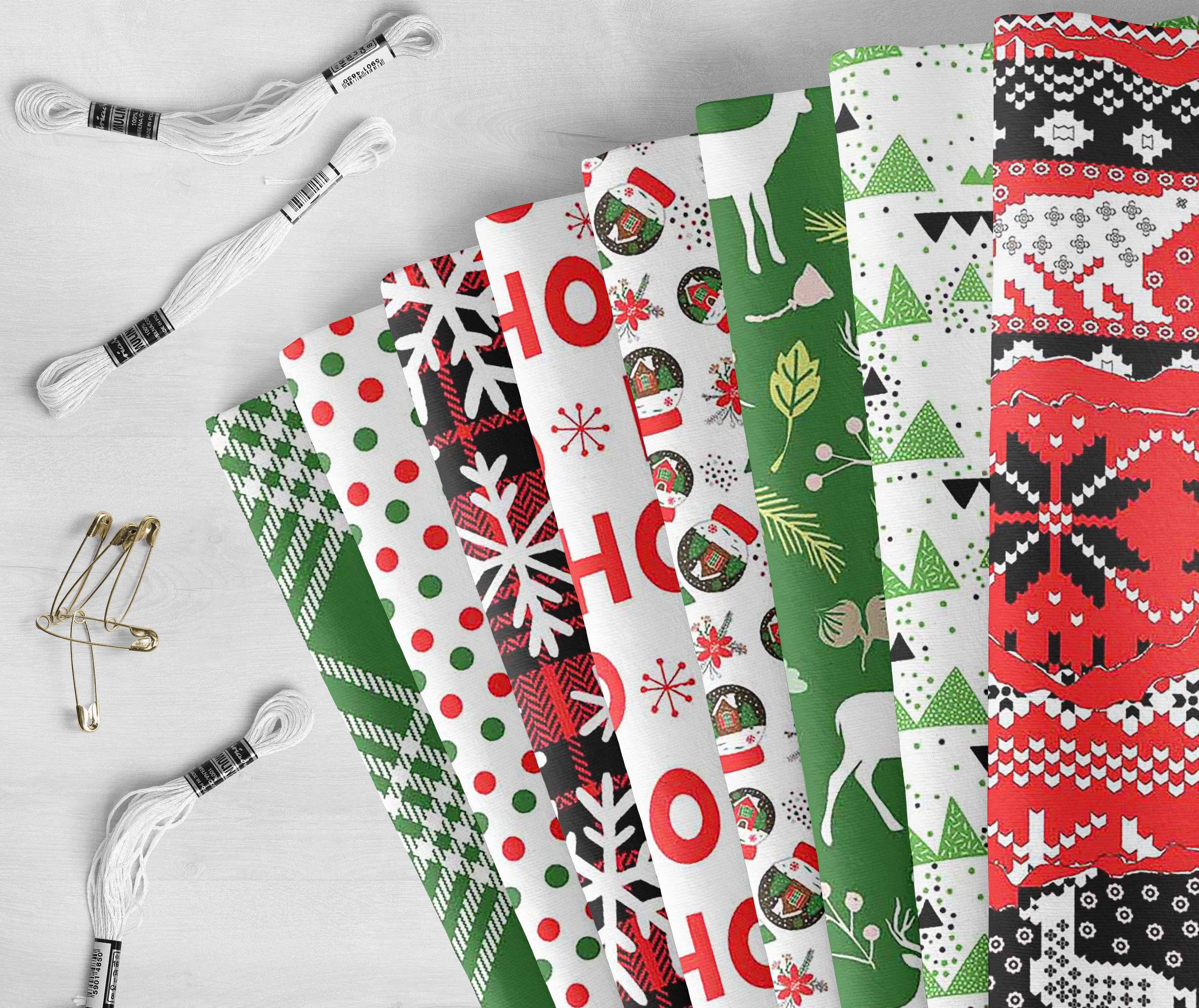 Soimoi 8 Pc Fat Quarter Bundle,ChristmasPrint 18"x 22"DIY Patchwork-100% CottonPre-Cut Quilting Fabric Red & Green