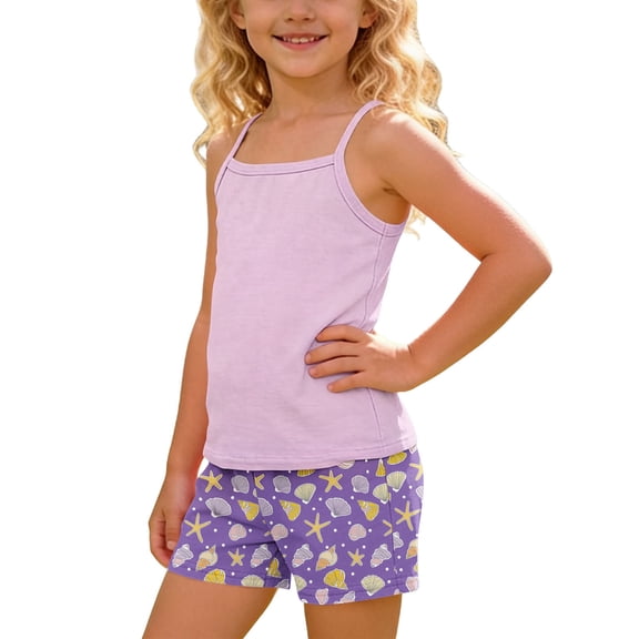 Cethrio Girls Outfit Sets 2 Piece, Sleeveless Cute Casual Kids Summer Clothing Sets Purple Size 12