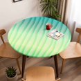 thumbnail image 5 of Ombre Green Abstract Lines Elastic Fitted Round Table Cover Modern Spring Summer Waterproof Outdoor Tablecloth for Holiday Party, Picnic, Patio & Dining Fits Tables Up to 36"-44", 5 of 8