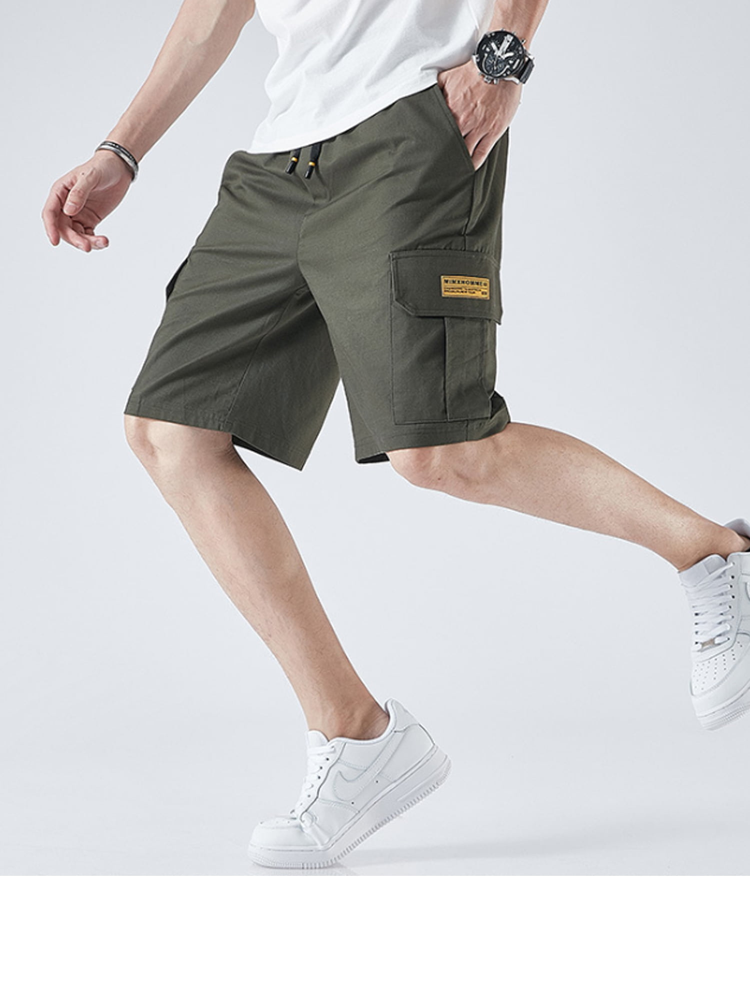 Mens Summer Plain Elasticated Cotton Shorts Lightweight Gym Cargo Combat Pants 