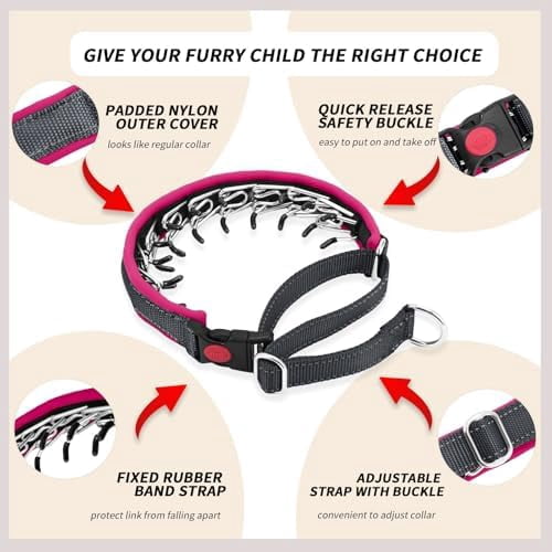 Martingale No Pull Dog Collar for Large Medium Small Dogs, Heavy Duty Nylon Reflective Adjustable Anti Pull Slip Collar with Buckle for Training Walking S Black Hot Pink
