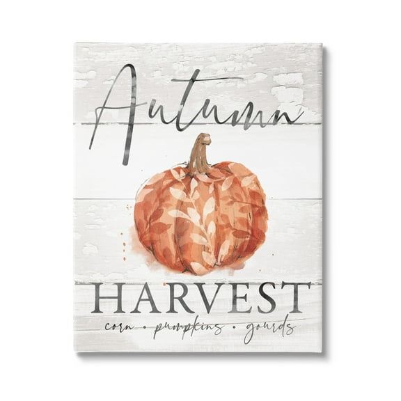 Autumn Harvest Seasonal Rustic Patterned Pumpkin Sign Botanical & Floral Graphic Art Gallery-Wrapped Canvas Print Wall Art