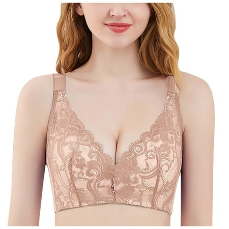 Outfmvch Bras for Women Bralettes for Women Wireless Bra Women s No Steel Ring Large Size Front Buckle Beautiful Back Thin Underwear Removable Padded Bralette Beige 46e