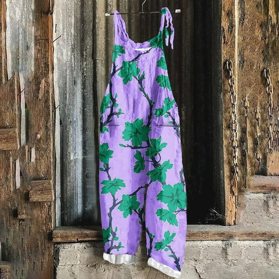 PiGOGI Women's Casual Jumpsuit - Sleeveless Two-Pocket Bib Overalls, Comfortable Loose Fit Romper for Daily Wear & Vacation Purple XL