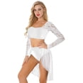thumbnail image 6 of renvena Women's Two-Piece Dance Dress Outfit Long Sleeve Crop Top with Skirt Lyrical Dance Costume White M, 6 of 7