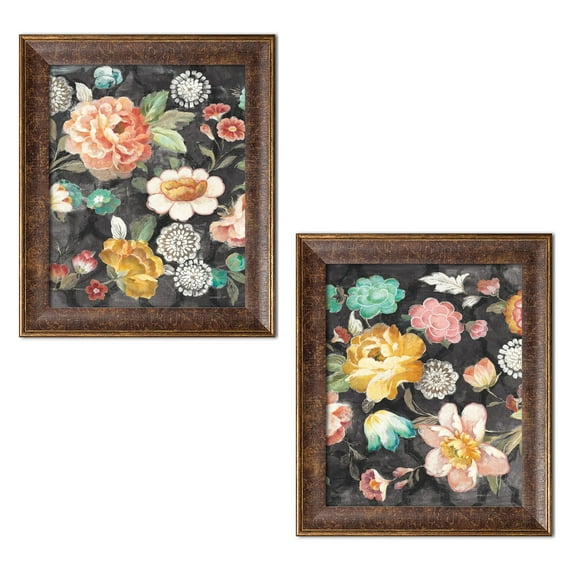 Gango Home Decor Contemporary Garden of Delight Black II & III by Danhui Nai (Ready to Hang); Two 11x14in Gold Trim Framed Prints