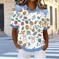 thumbnail image 5 of Mifsaly Easter Shirts for Women Patchwork Denim Trimmed T-Shirt Cute Animal Graphic Lapel Short Sleeve Casual Tops Spring Festival Easter Outfits XL, 5 of 6