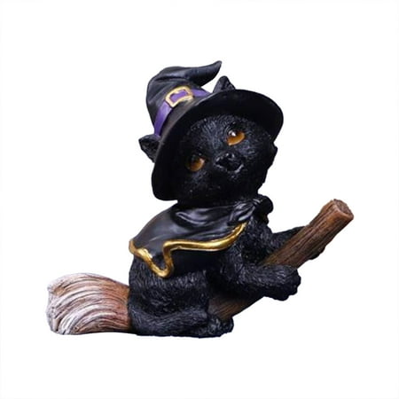 AaSFJEG Home 2025 Decor Broomstick Cat Resin Artifact Tabletop Cute Home Decorations
