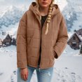 thumbnail image 2 of felwors Women's Quilted Hooded Jacket - Zip-Up Padded Coat with Pockets, Loose Casual Fit for Fall & Winter Brown, XL, 2 of 6