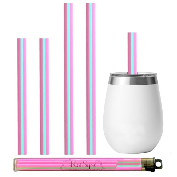 HotSips Reusable Ergonomic Drinking Straws in travel case, Made in USA, For Hot and Cold Beverages, Water, Coffee, Tea - (2 – 6.5” Small, 2 - 8” Medium)