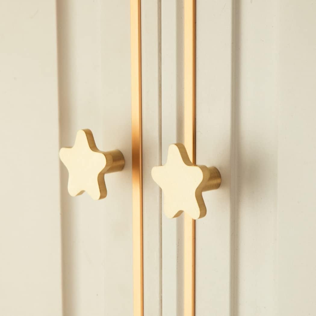 CATPAN Brass Cabinet Gold Knobs, Copper Drawer Knobs Star Handles Antique Gold Knob for Kitchen Bathroom Cabinet Door Drawer, 4 Pack