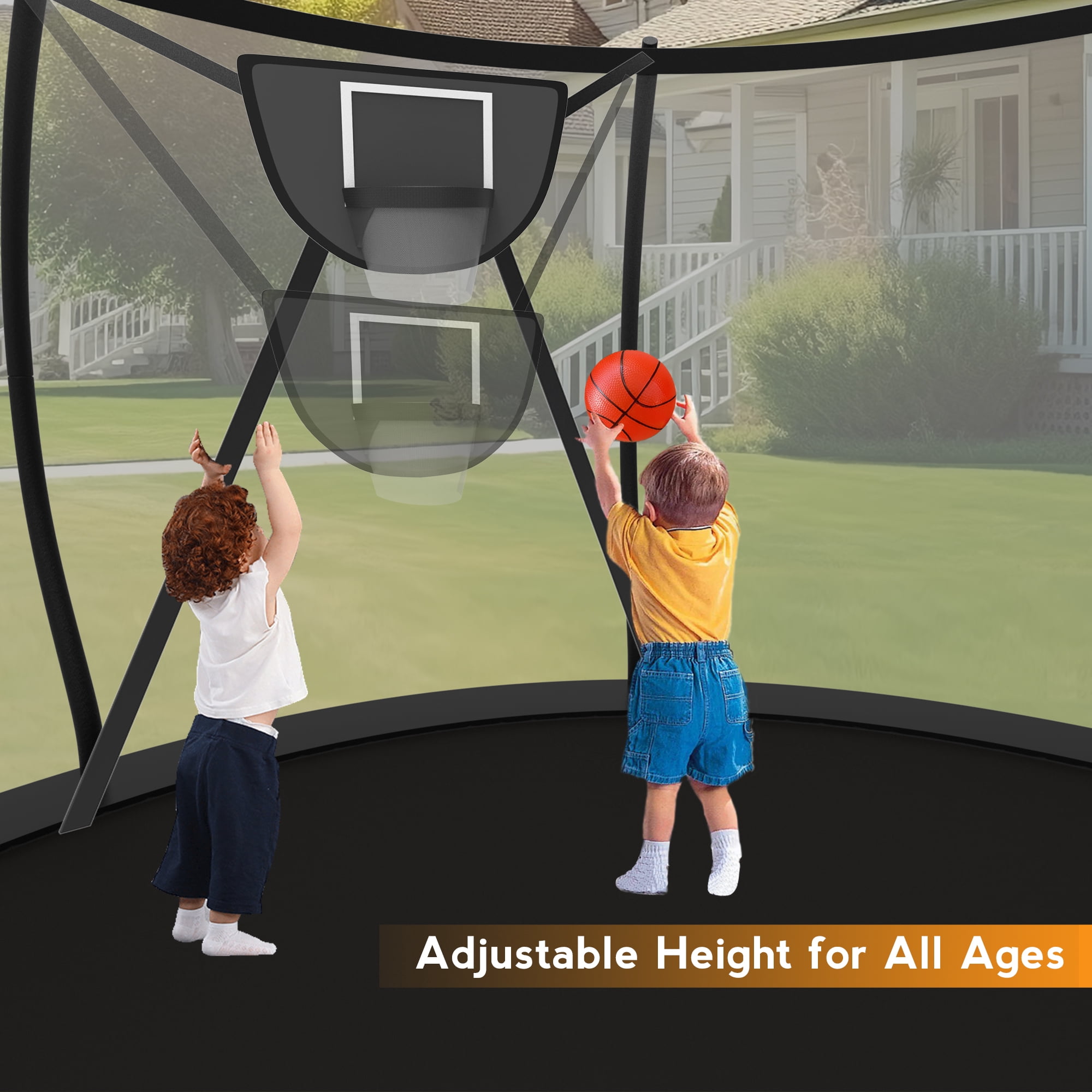 KOFUN Trampoline with Basketball Hoop, 16FT Trampoline for Adults and Kids, No Gap Design Backyard Trampoline with Enclosure Net, Ladder, A Ball, Black