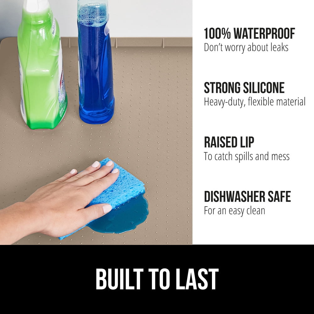 GORILLA GRIP Waterproof Silicone Under Sink Mat with Lip for Kitchen and Bathroom, 28 x 22 in, Beige